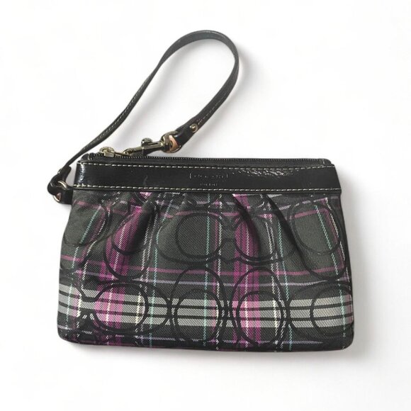COACH - Signature Wallet Poppy Tartan Plaid Purse Wristlet Small Bag - Picture 1 of 3